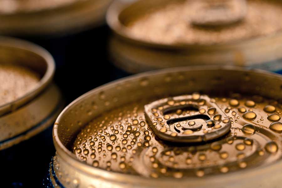 Beer can with water droplets