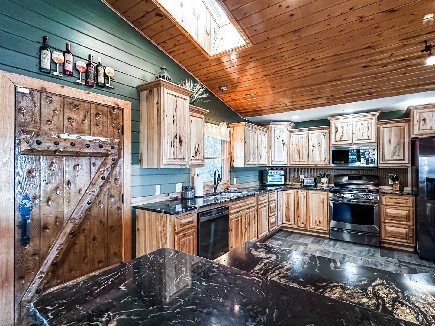 cabin kitchen with wood cabinets