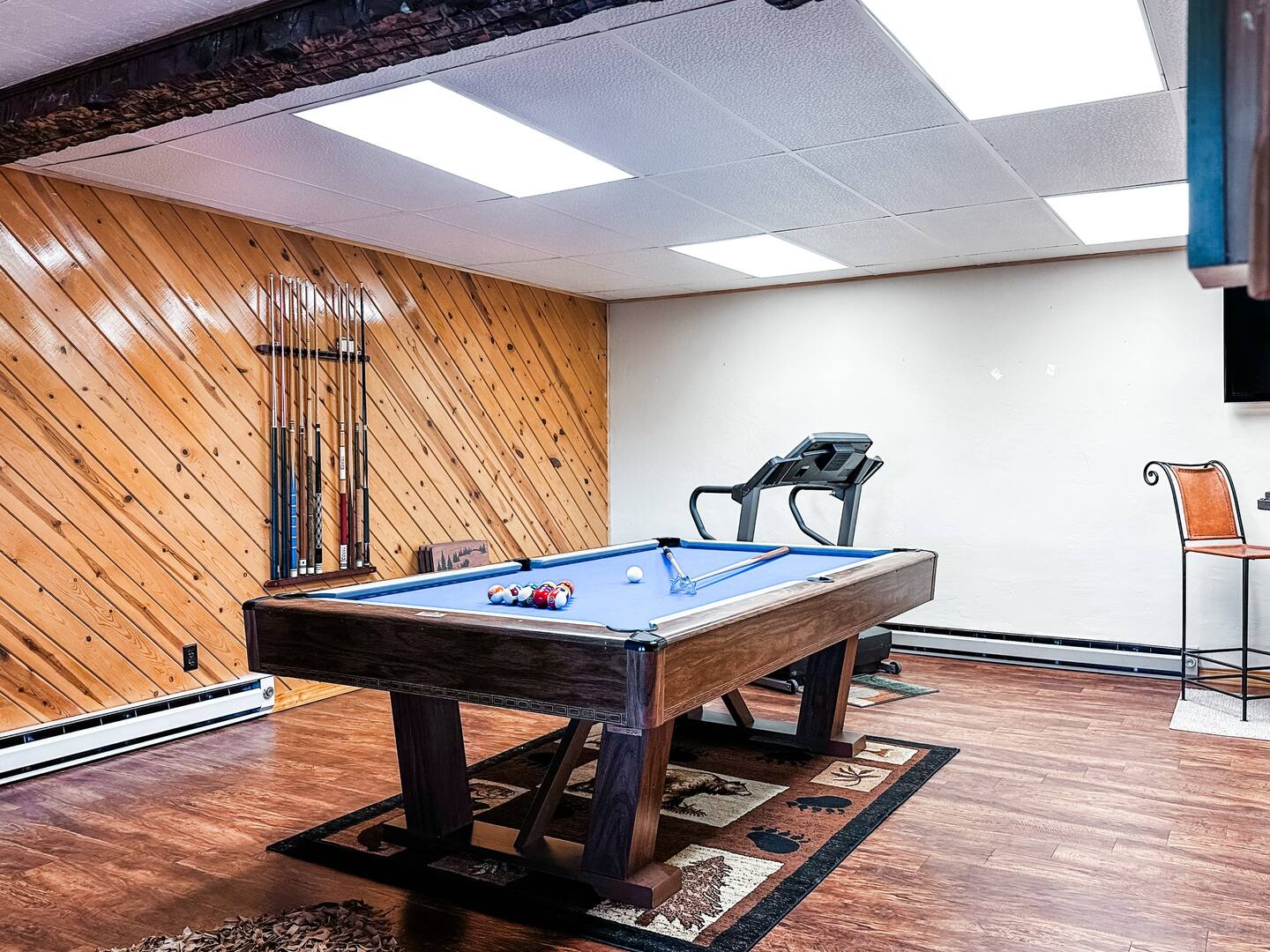 billiards room in a basement